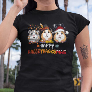 Alternative view of Happy Hallothanksmas Hamster Shirt Happy Halloween Thanksgiving Christmas