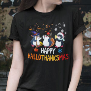 Alternative view of Happy Hallothanksmas Penguin Shirt Happy Halloween Thanksgiving Christmas