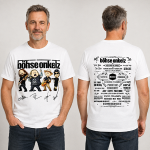 Böhse Onkelz Cartoon Band & Song Titles Front & Back T-Shirt - Afbeelding 2