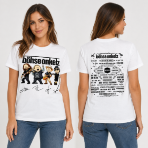 Böhse Onkelz Cartoon Band & Song Titles Front & Back T-Shirt - Afbeelding 3