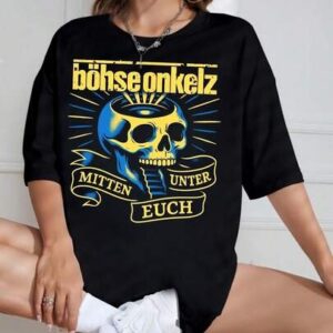 Böhse Onkelz Mitten Unter Euch Vintage Skull Graphic World Tour Concert Tee - Afbeelding 2