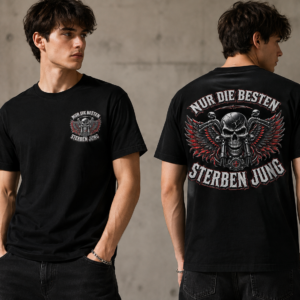 Nur Die Besten Sterben Jung Skull Wings Biker T-Shirt - Afbeelding 2