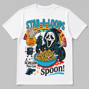 Stab A Loops Cereal T-Shirt, Retro Ghostface Scream Halloween Shirt, - Bilde 2