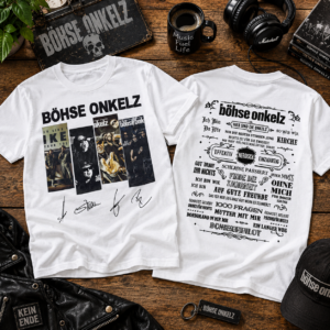 Böhse Onkelz Collage & Sprüche T-Shirt – Weißes Fan Shirt mit Front- und Rückendruck
