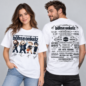 Böhse Onkelz Klassiker Songs Fan Shirt Weiß Vorderseite Rückseite