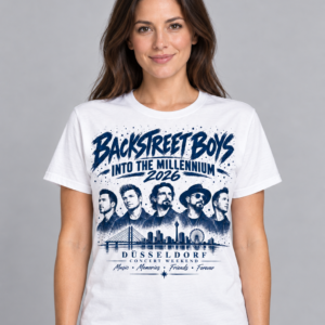 Alternativ vy av Backstreet Boys Into The Millennium 2026 Düsseldorf T-Shirt mit Front und Rückendruck