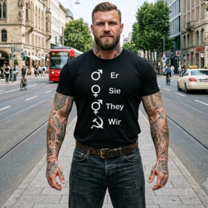 Lustiges Pronomen T-Shirt – Er, Sie, They, Wir Meme Shirt mit Hammer und Sichel