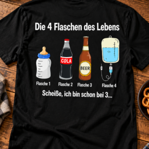 Die 4 Flaschen des Lebens – Lustiges Bier T-Shirt
