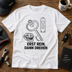 Erst Rein, Dann Drehen – Zweideutiges Fun Shirt für Männer.