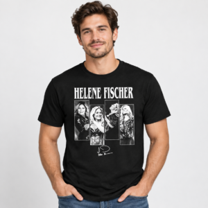 Helene Fischer Black & White Portrait Collage Signature Black T-Shirt - Image 3