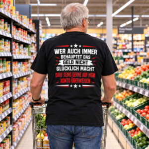 Lustiges Herren T-Shirt - Wer behauptet Geld macht nicht glücklich - Konto Überweisen Spruch Shirt
