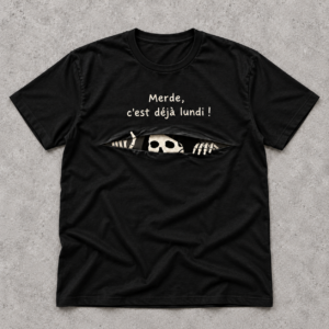 Merde C’est Déjà Lundi T Shirt – Funny French Monday Skeleton Graphic Tee