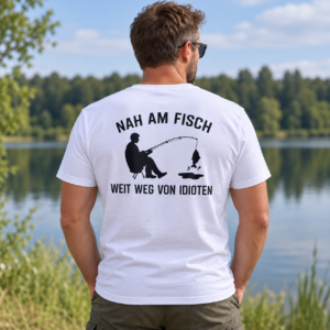 Nah am Fisch, weit weg von Idioten – Angel T-Shirt - Image 3